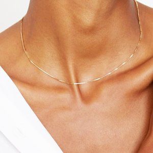 14K Real Solid Gold Box Chain Authentic Gold Box Necklace 16" Stamped 14K ITALY